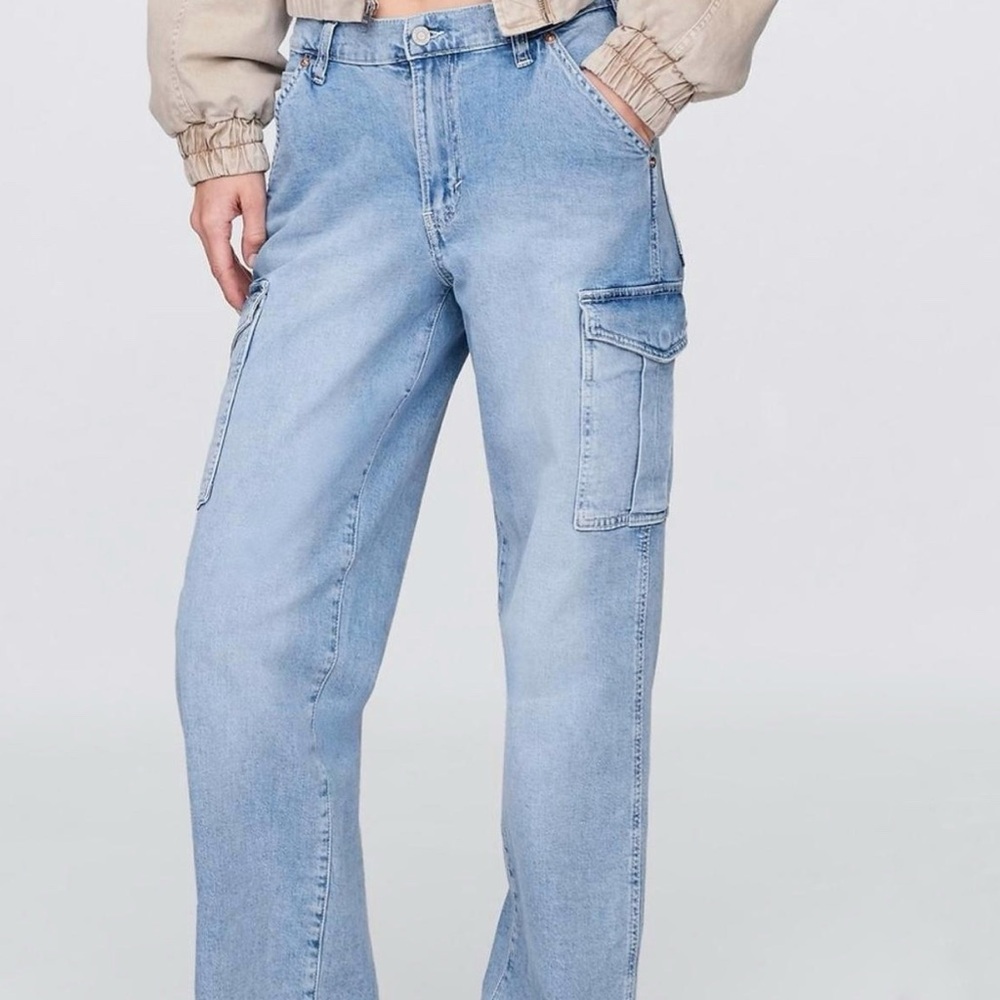 GAP 90s Loose Mid Rise Blue Jeans Carpenter Pants Relaxed Fit Denim Cargo Pocket